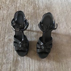 YSL Tribute Patent Platform Sandals in grey